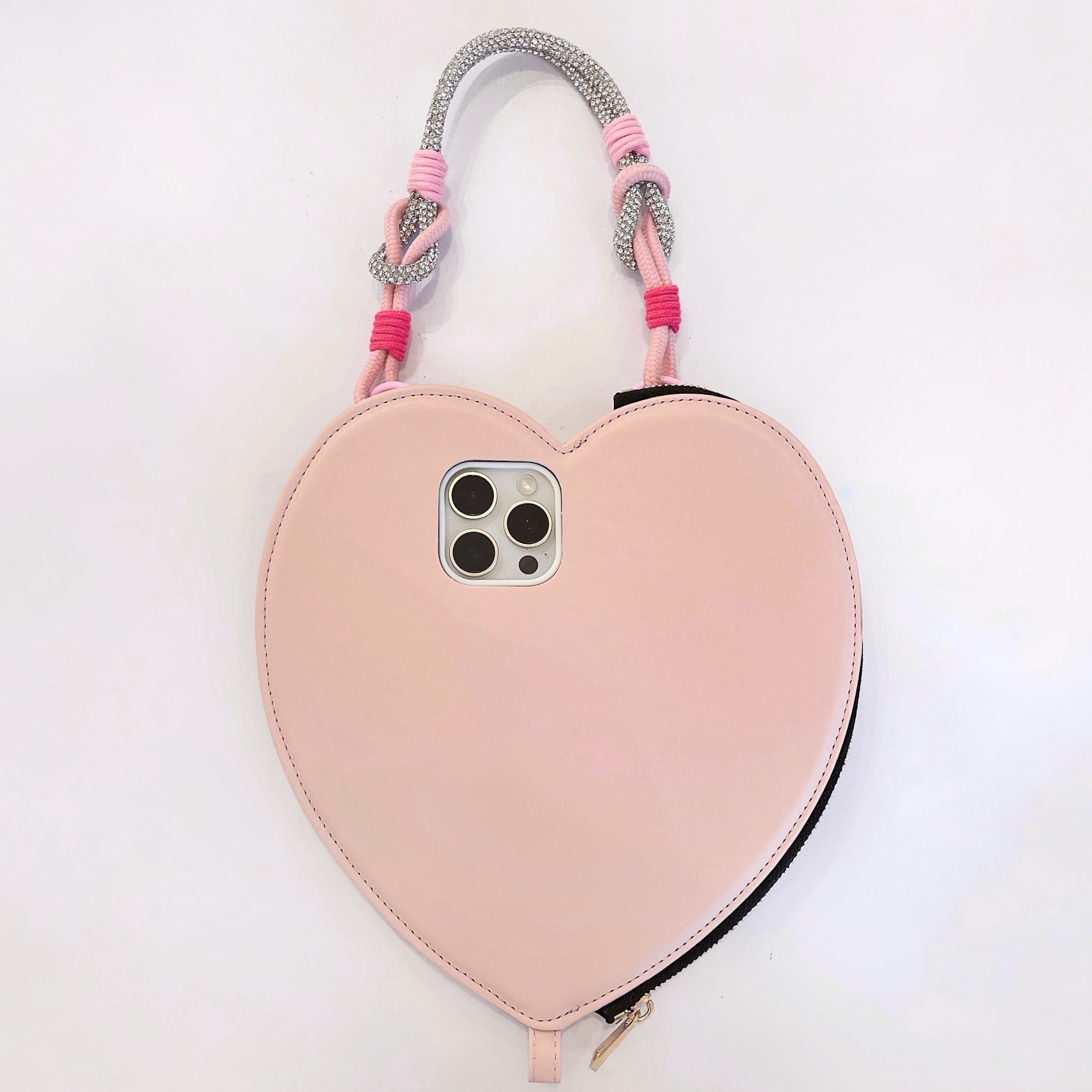 ハート型 iPhone 16 15 14 13 ケース ファスナーポケット付き・ハンド