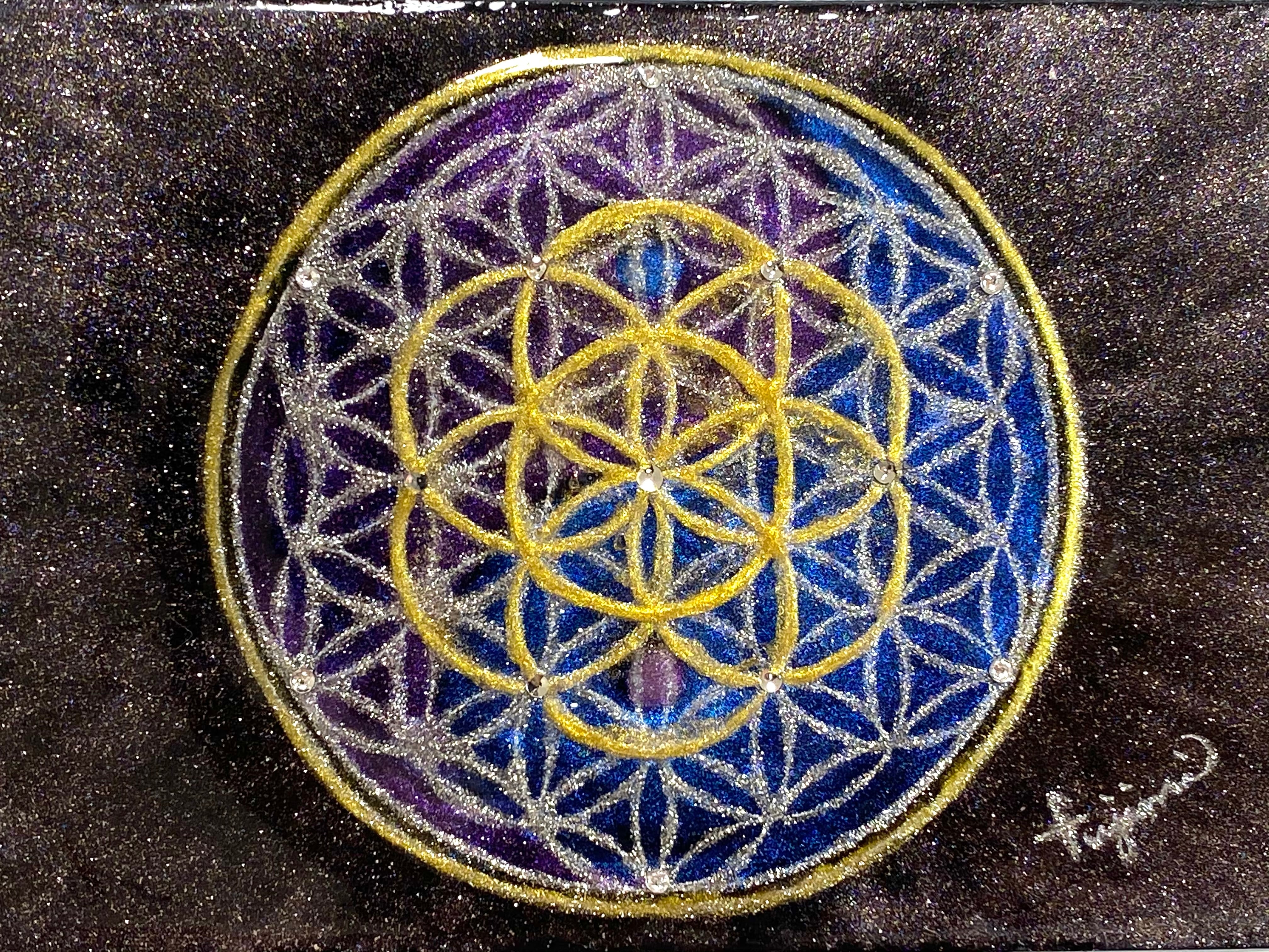 宇宙の真理☆神聖幾何学模様フラワーオブライフ F3キャンバス 高波動アート