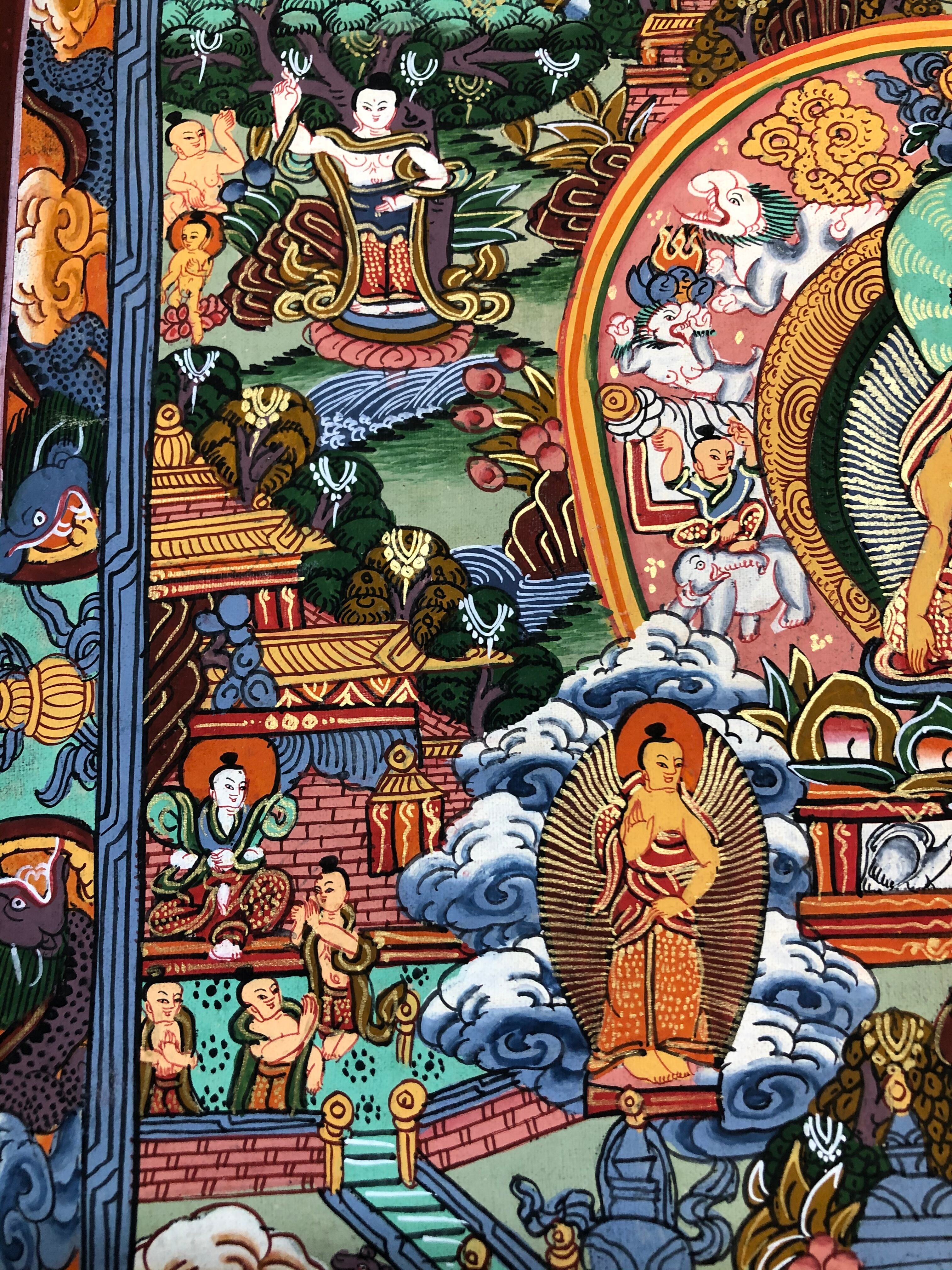 手描き仏画【仏伝図】ブッダライフ タンカ TA44 | 地球雑貨 LINRYU