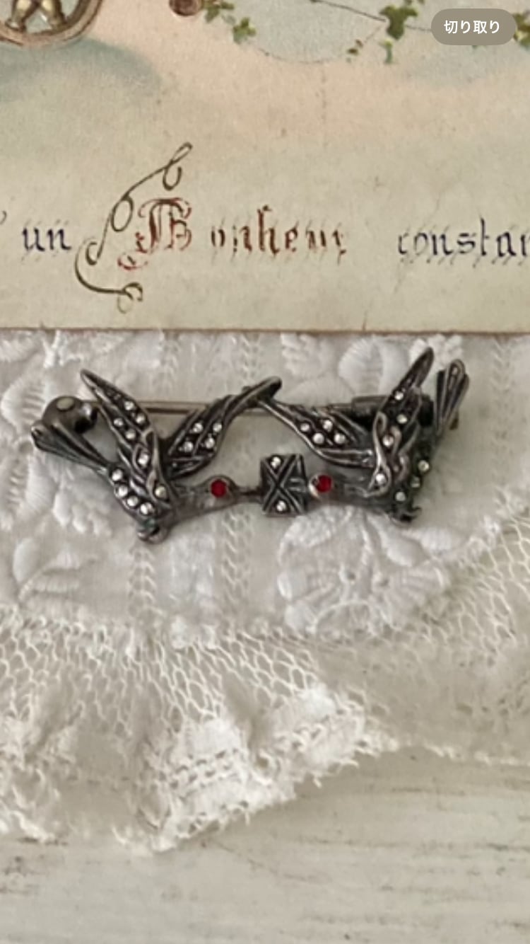 仏蘭西アンティーク☆ヤドリギ＆小鳥装飾のブローチCHARMES