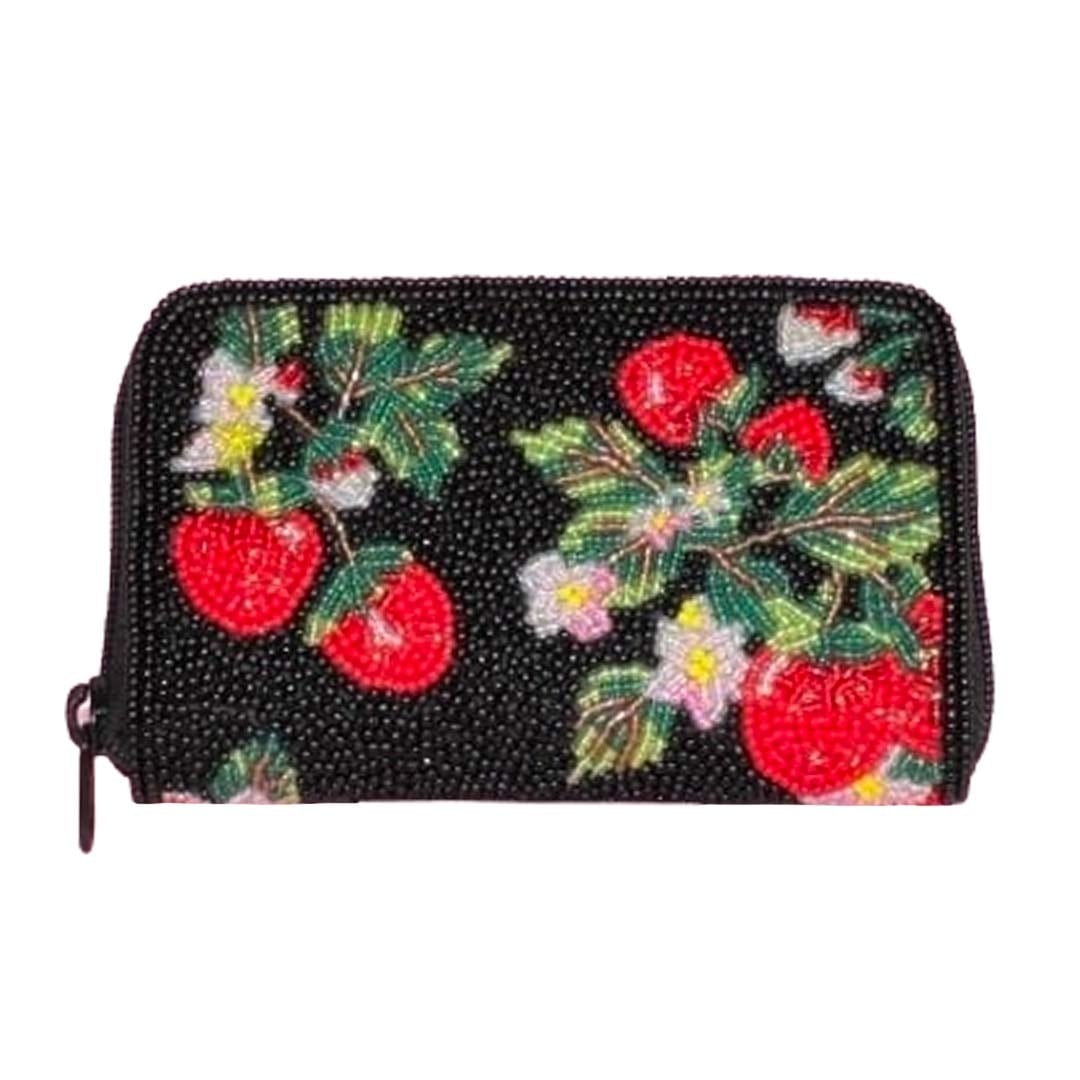 ビーズ刺繍ラウンド小財布(#099 黒いちご柄) | 柏ビーズ