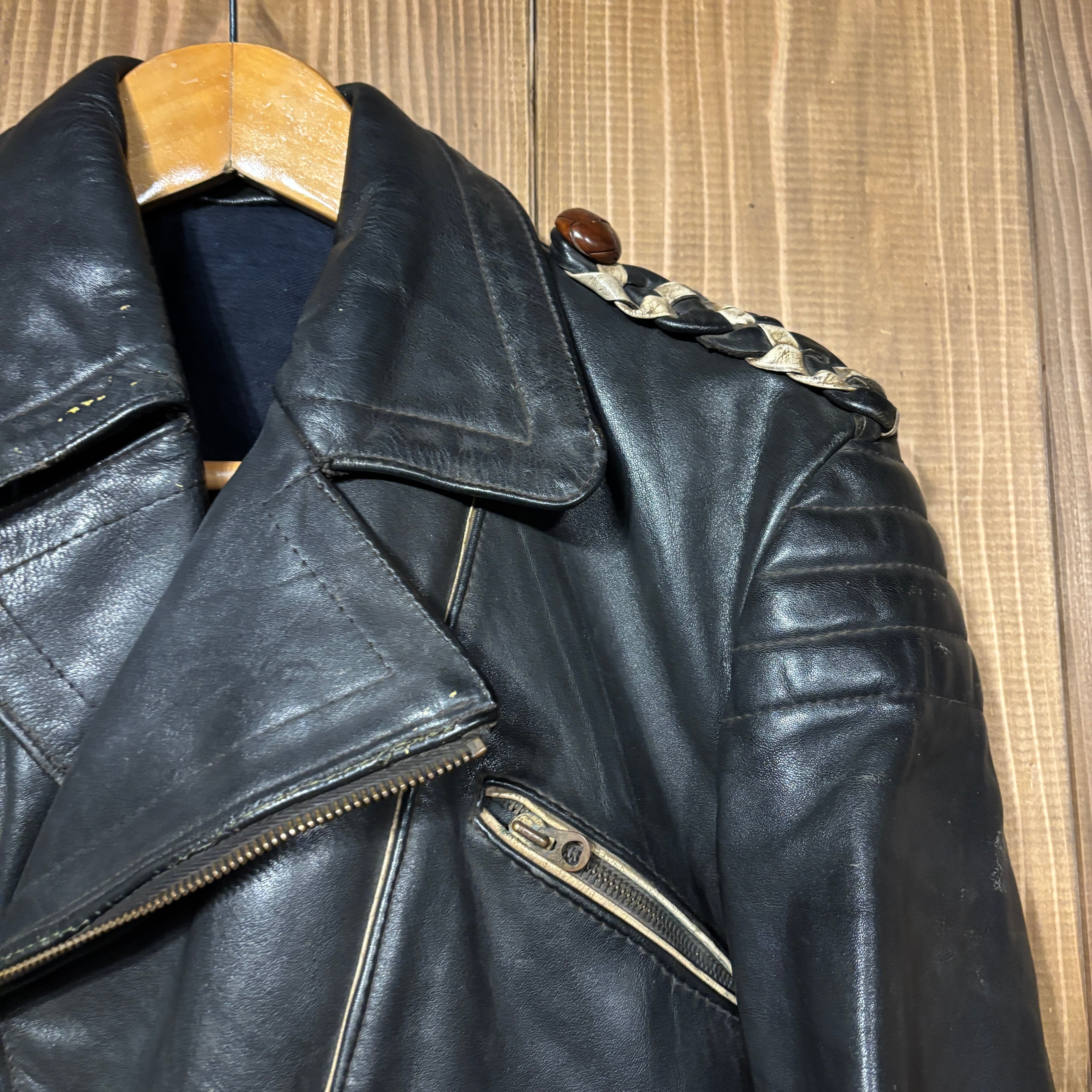 40s ドイツ製 ダブルライダース レザージャケット ブラック ユーロ M