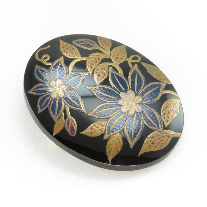 鼈甲 ブローチ 螺鈿蒔絵 鉄仙 ペンダント兼用 べっ甲 本鼈甲 A31