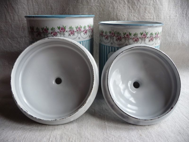 フランスアンティーク BB社 ホーローキャニスター ポット ローズ