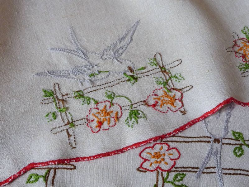 アンティークフランス 嵌込ニードルワーク 矢車菊＆アイレット刺繍