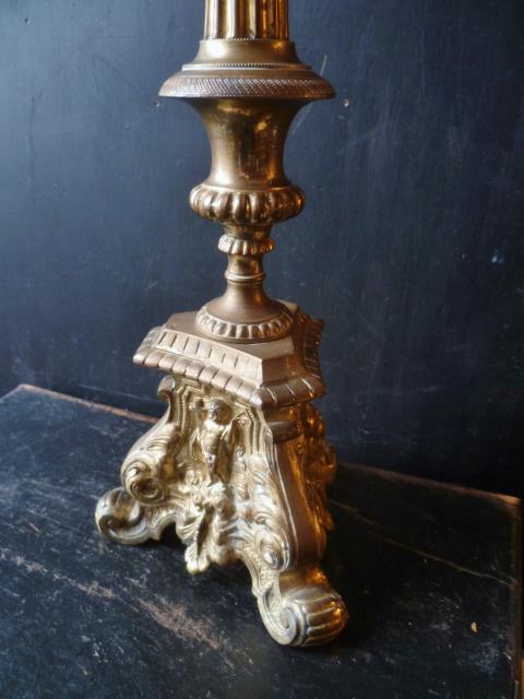 仏蘭西アンティーク亭ベルエポック 教会燭台 ブロンズレリーフ