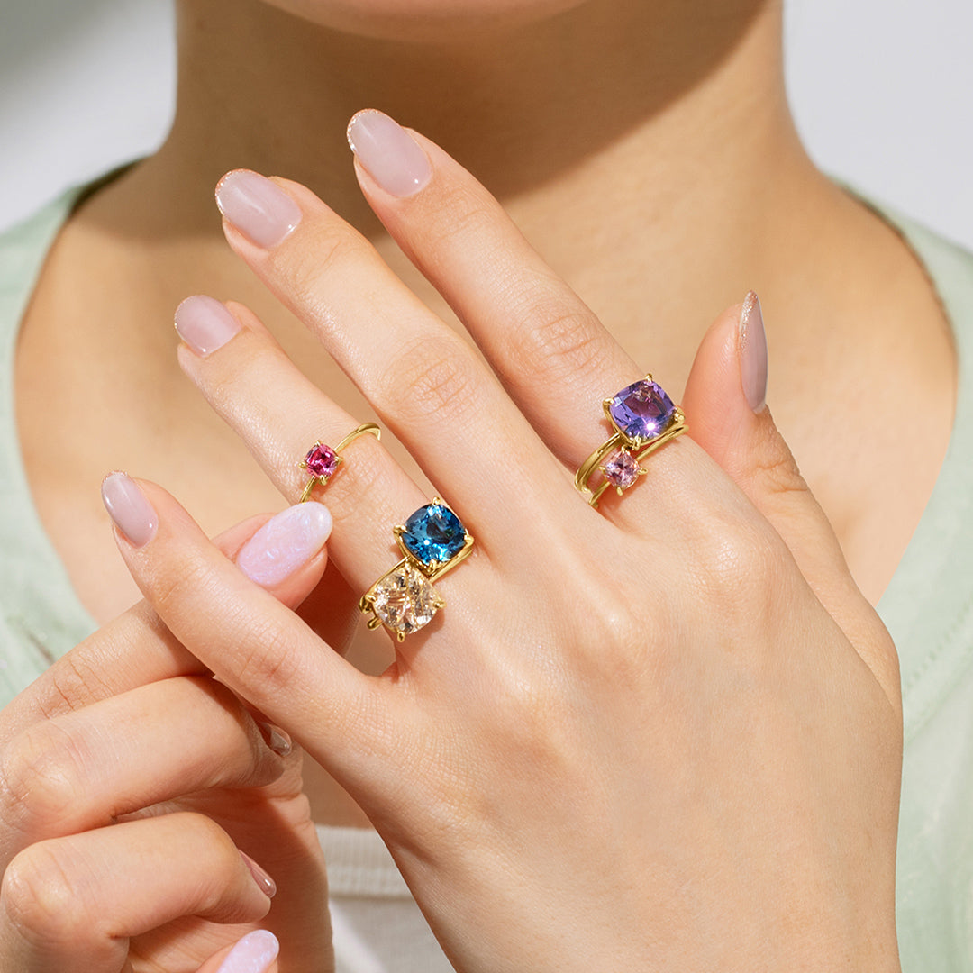 ブルートパーズ ワイヤーアートリング 10kgf ハンドメイド新作 14〜15