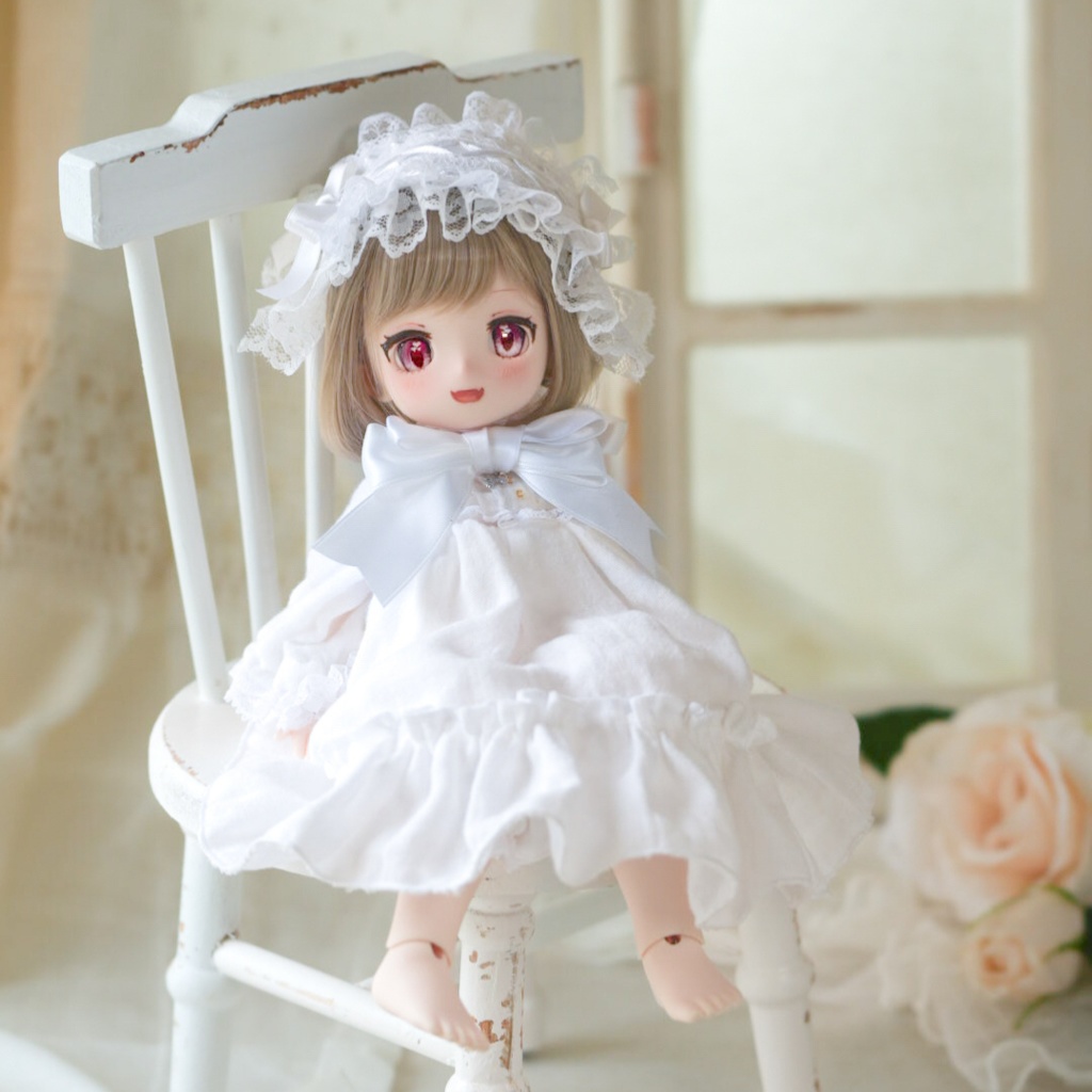 1/6ドール服 3点セット ダブルガーゼワンピース・ドロワーズ・ヘッド