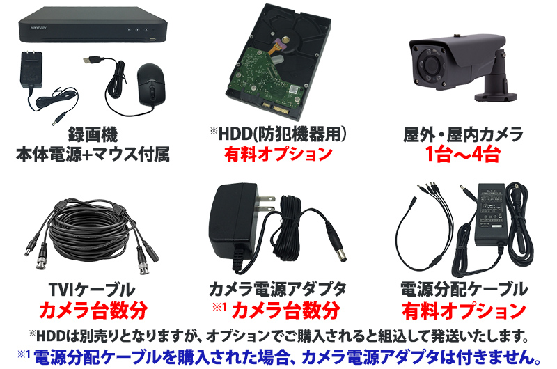 KGUARD 防犯カメラ4台 10m電源ケーブルセット 録画機なし KGUARD 防犯