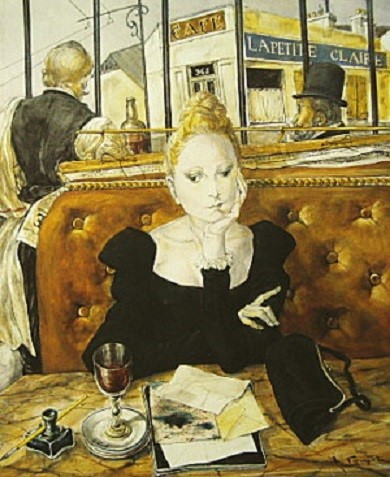 模写】絵画 藤田嗣治 アクリル画 乳白色の裸婦と猫のいる幻想的構図