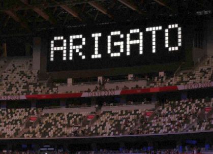 東京オリンピック閉会式の電光掲示板、ARIGATO のフォントを再現して