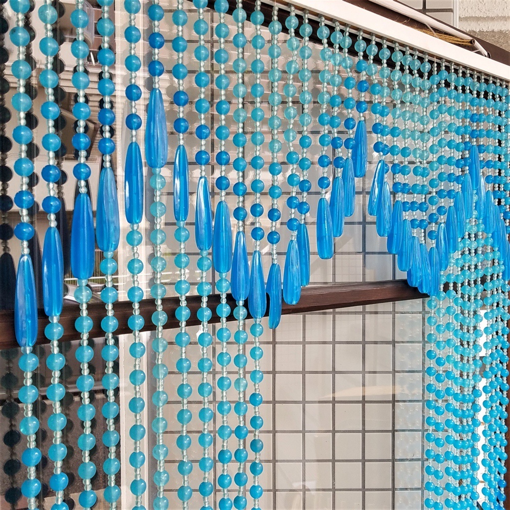 レトロポップなクリアブルーのビーズのれん - [Sold Out]過去の販売商品