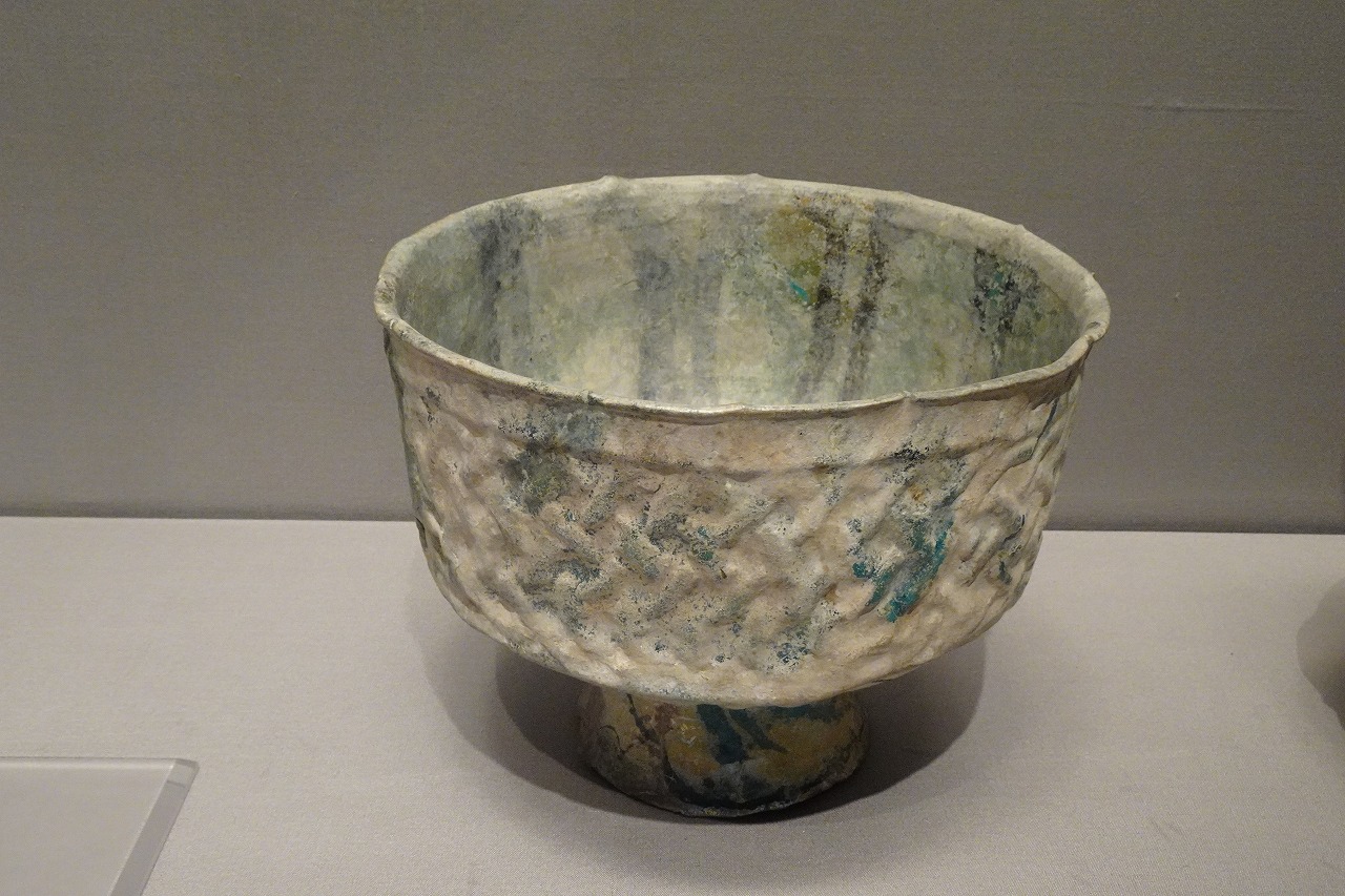 発掘品】古代ペルシャ「青釉黒彩唐草文鉢」12~13世紀 イスラム古陶器