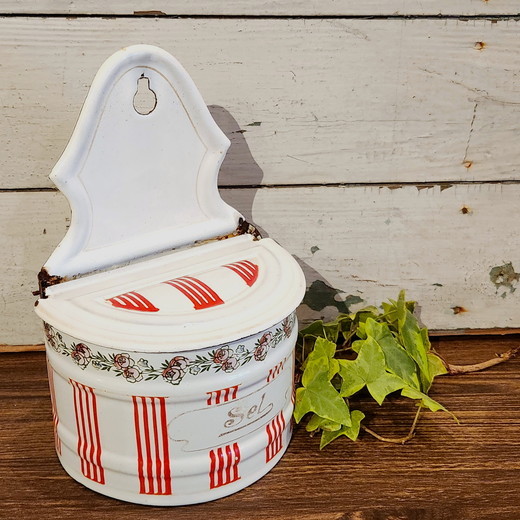 フランスアンティーク BB社 ホーローセル缶 レッドローズガーランド