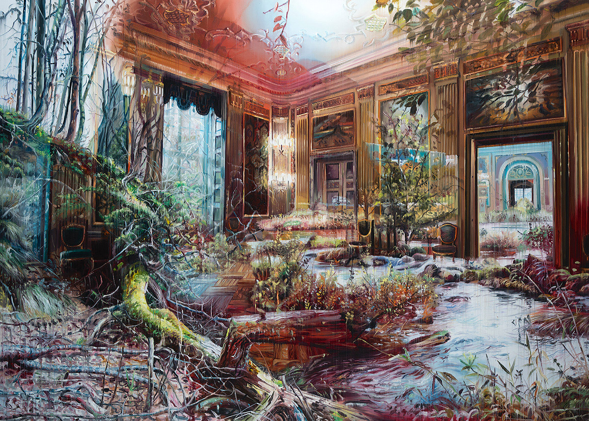 田舎の風景 油彩画 二つのパネル 田舎の風景 油彩画 二つのパネル