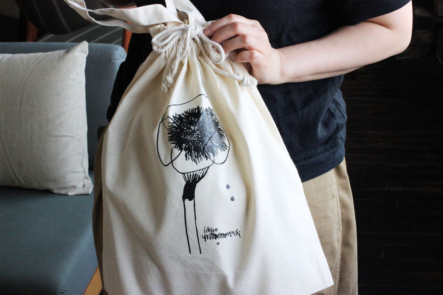 山口一郎画 Ichiro Yamaguchi 新品未使用 布鞄 稀少 林のカフェ 山口