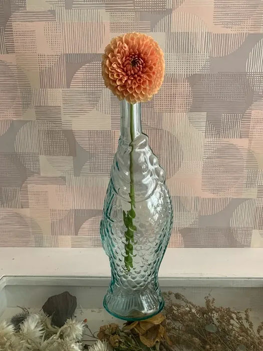 オランダ 70s 魚 グリーンガラス アンティーク ボトル 花瓶 | Blue