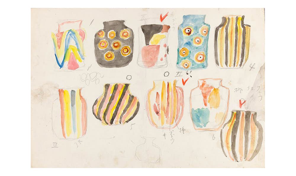 岩田藤七(1893-1980) 美しい「ガラス抽象画大皿」アート絵皿