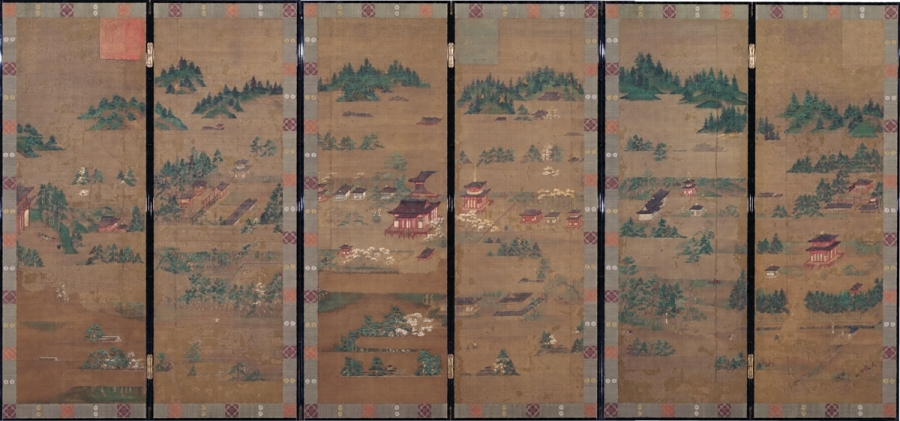 絹本著色高野山水屏風〈／六曲屏風〉 文化遺産オンライン