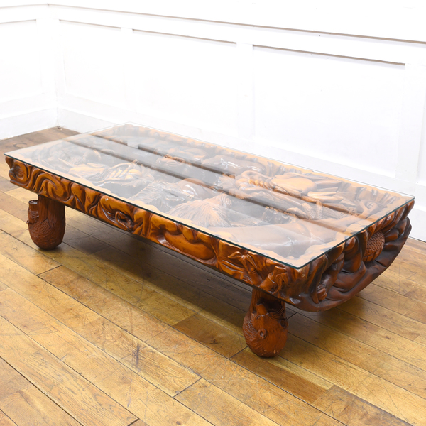 イズヤオンライン | 獣 木彫りガラステーブル