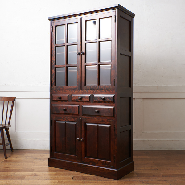 北海道民芸家具 アンティーク 木製 キャビネット 食器棚 飾り棚 HM160K