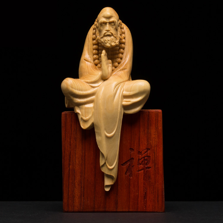 仏像専門店 仏像屋 / 天然ツゲ 黄楊 柘植 木彫り彫刻達磨像 達磨大師坐像