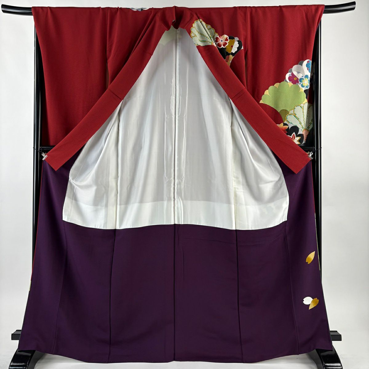 振袖 身丈169cm 裄丈69cm L 袷 袋帯フルセット 菊 花びら 金彩