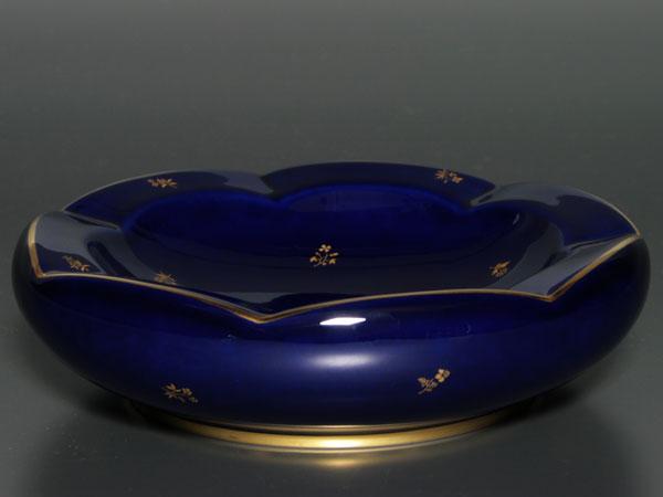 セーブル丸形ディッシュ24K金彩紋様ファットブルー仏ヴィンテージ