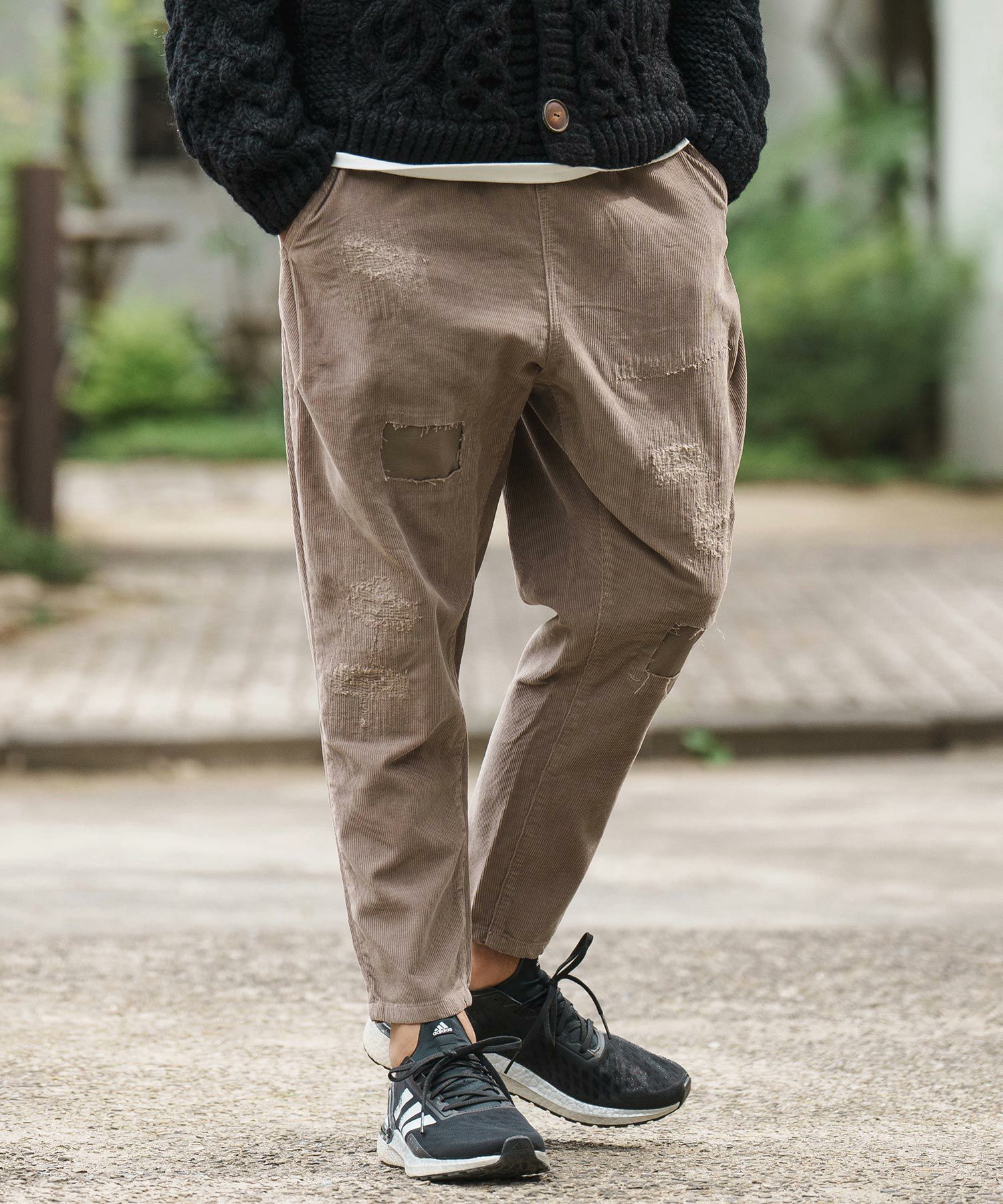 カンビオ】2024年末新作 コーデュロイ テーパードパンツ ブラック M