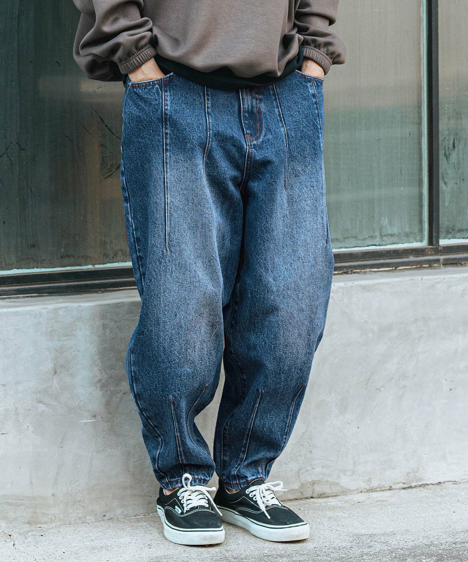 CAMBIO(カンビオ)】Hem Darts Design Balloon Silhouette Tuck Denim