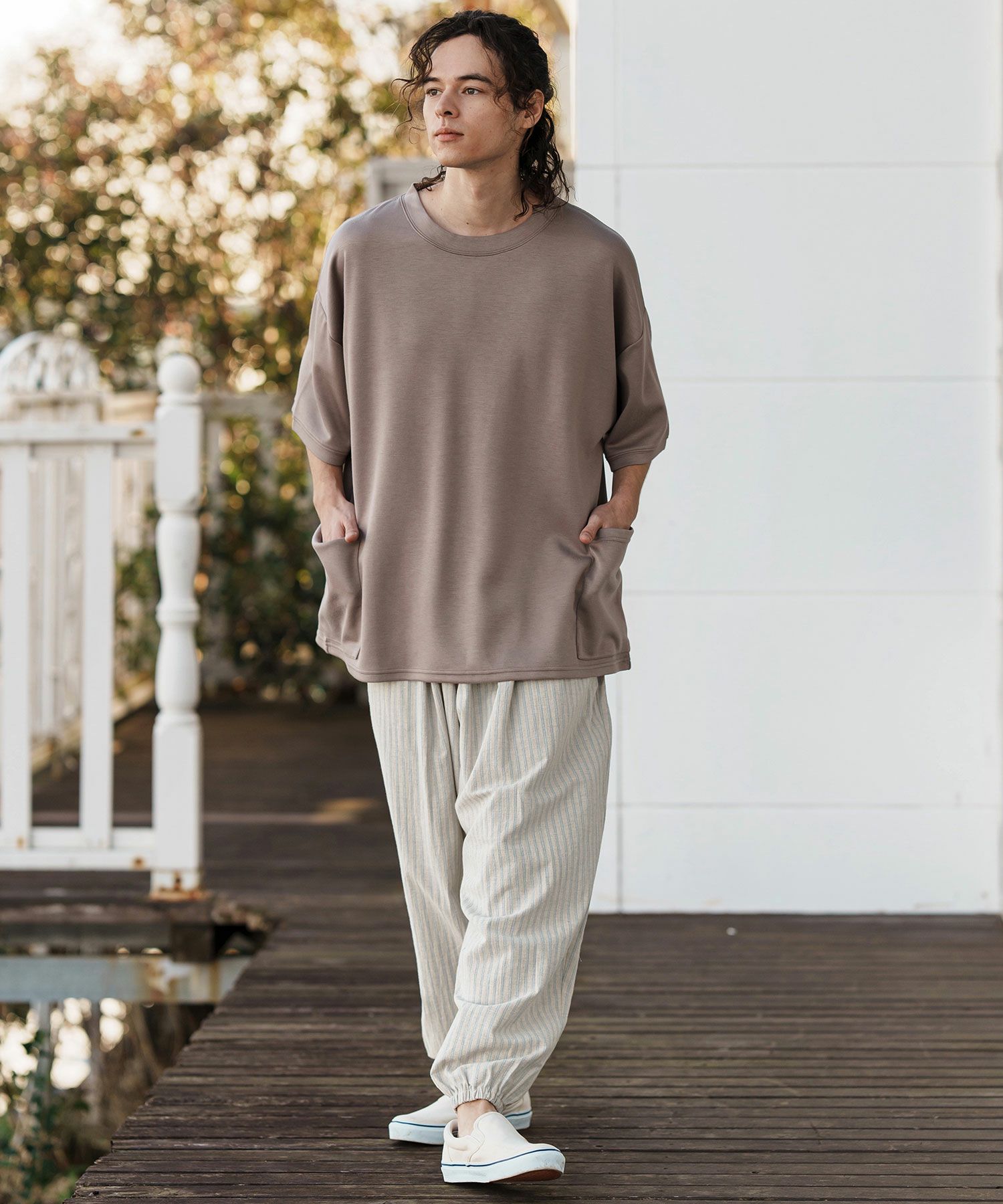 CAMBIO(カンビオ)】コットンリネンストライプバルーンパンツ(CMB-R0152