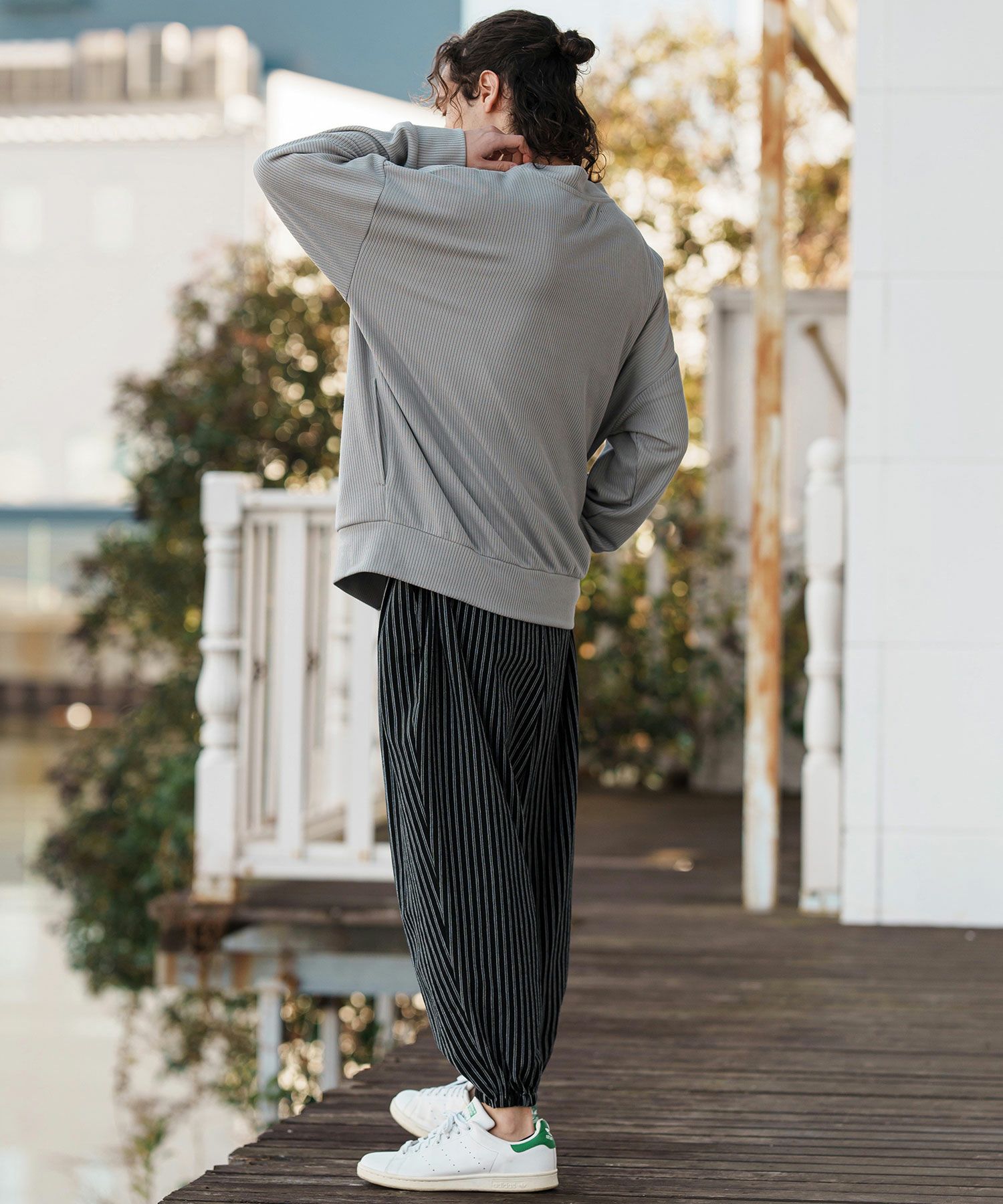 CAMBIO(カンビオ)】コットンリネンストライプバルーンパンツ(CMB-R0152