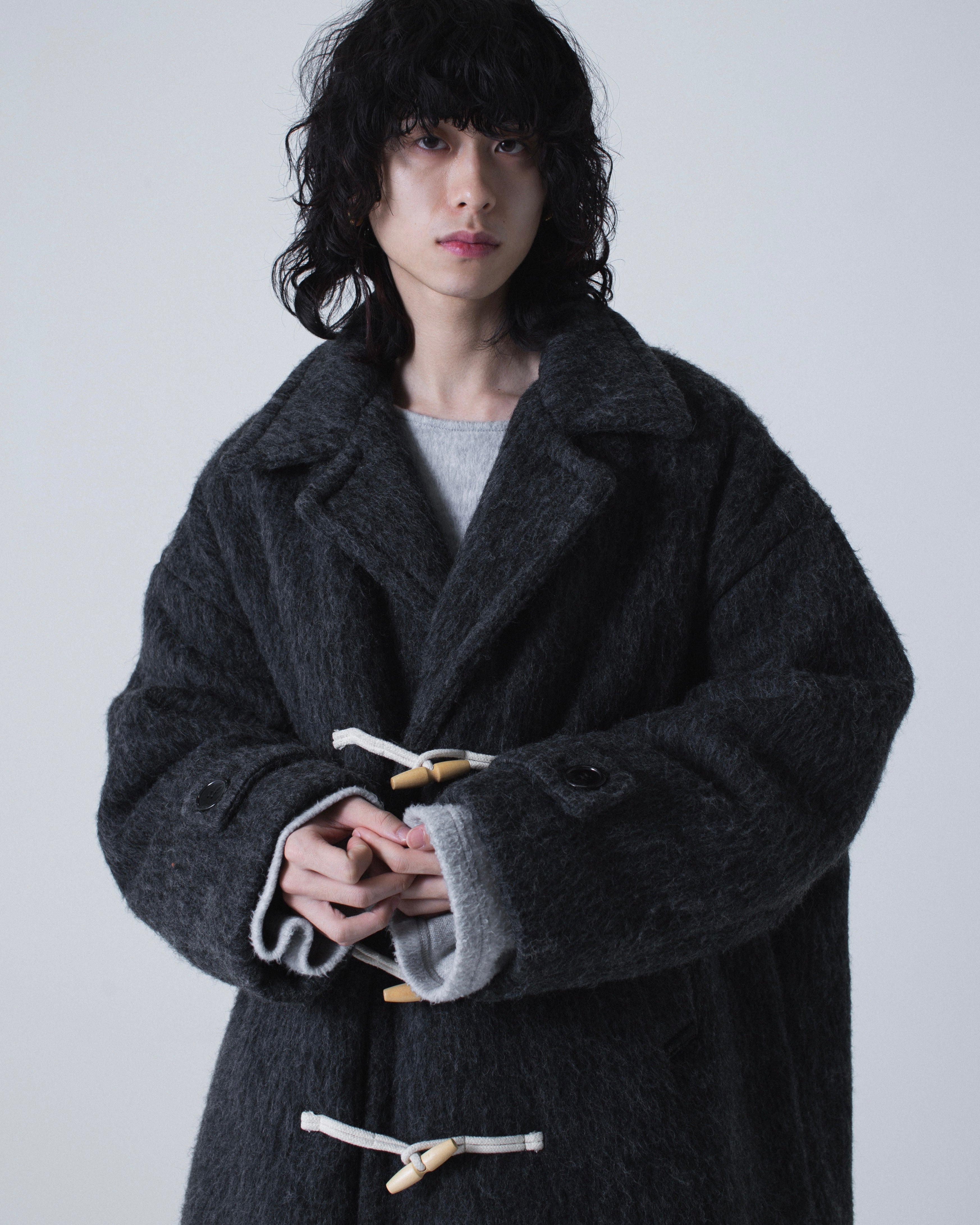 double breasted wool shaggy duffle coat – CAMPHOR WOOD - OFFICIAL