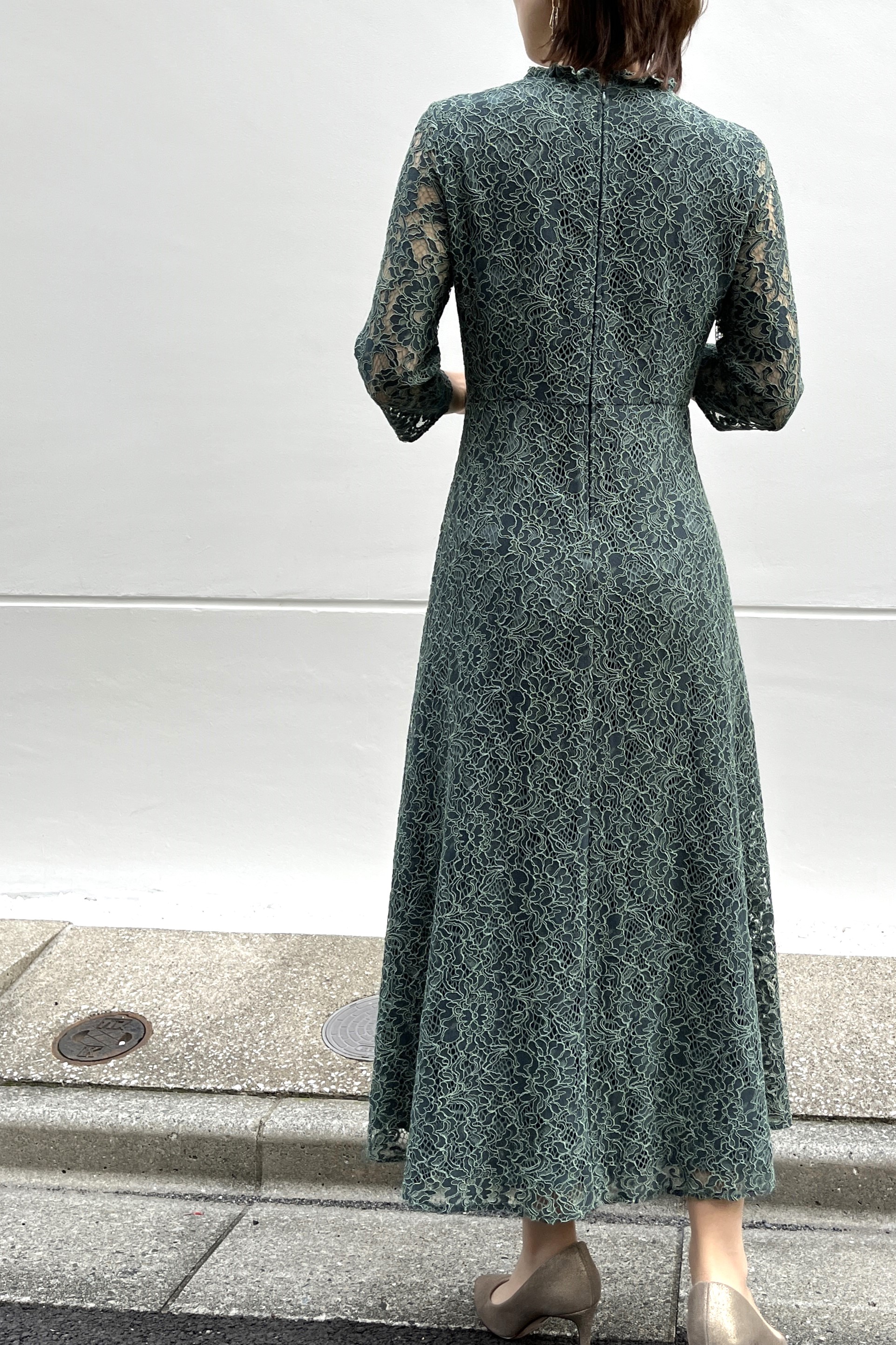 kaene ダークグリーン レースドレス kaene ダークグリーン レース