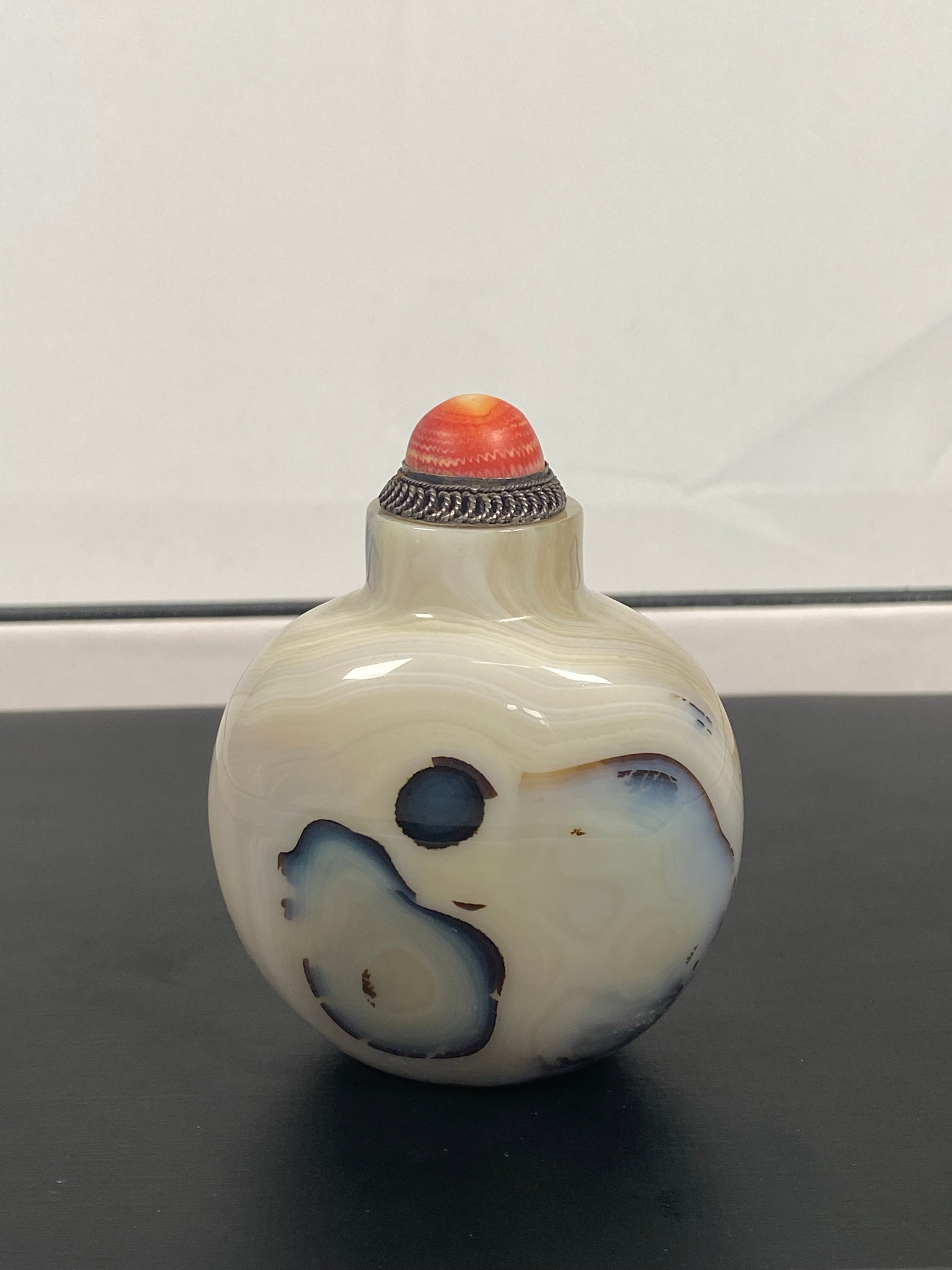 卓越的19 世纪中国古董苔藓玛瑙浮雕鼻烟壶| Cache Antiques