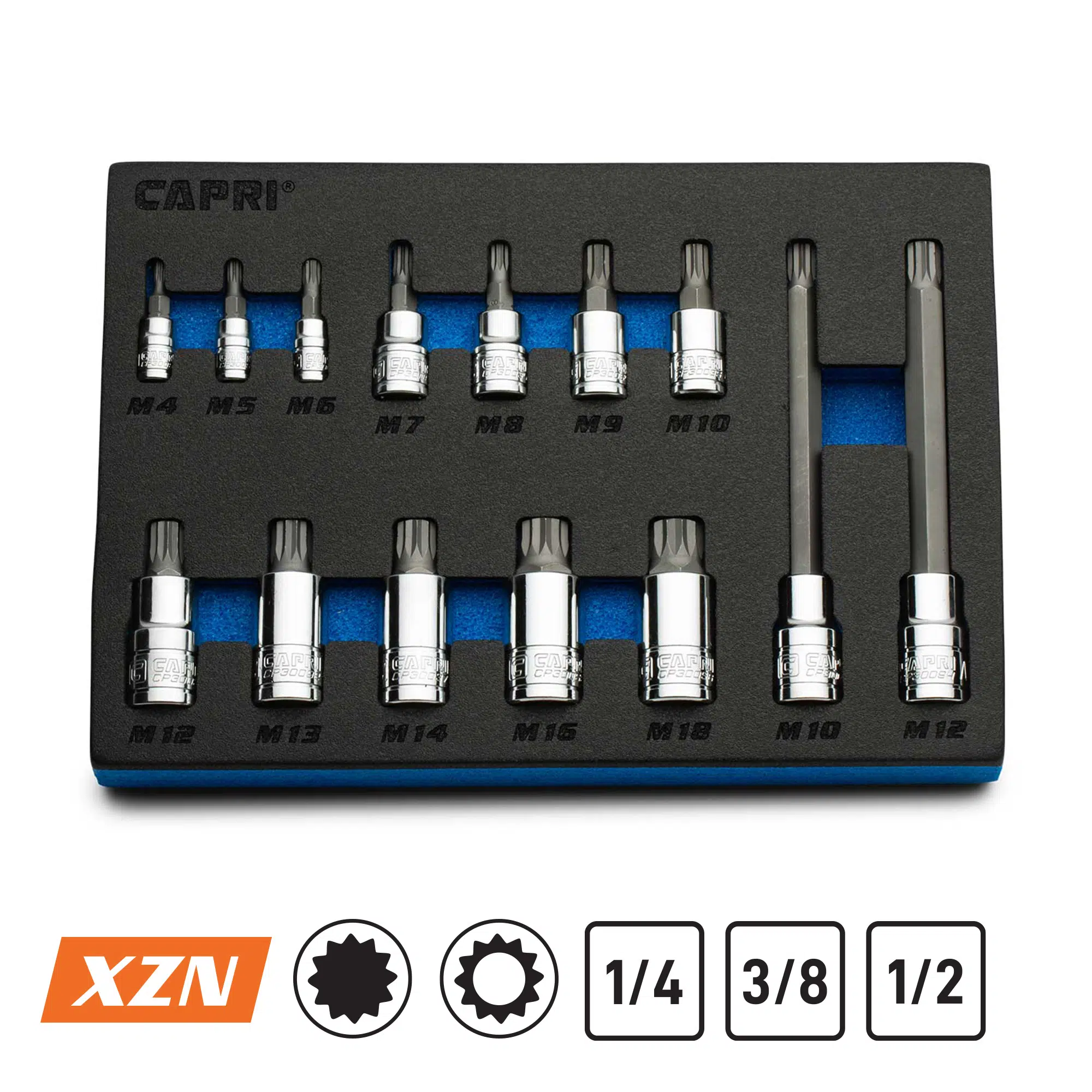 Master XZN Triple Square Spline Bit Socket Set, 14-Piece - Capri Tools
