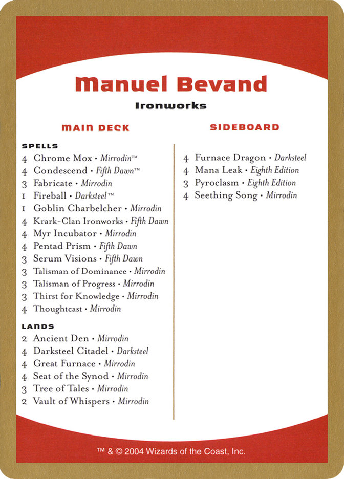 Manuel Bevand Decklist · World Championship Decks 2004 (WC04