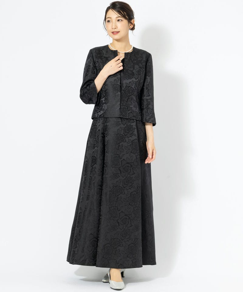 Leja レジャ リーフレースカラースリットスリーブセットアップドレス