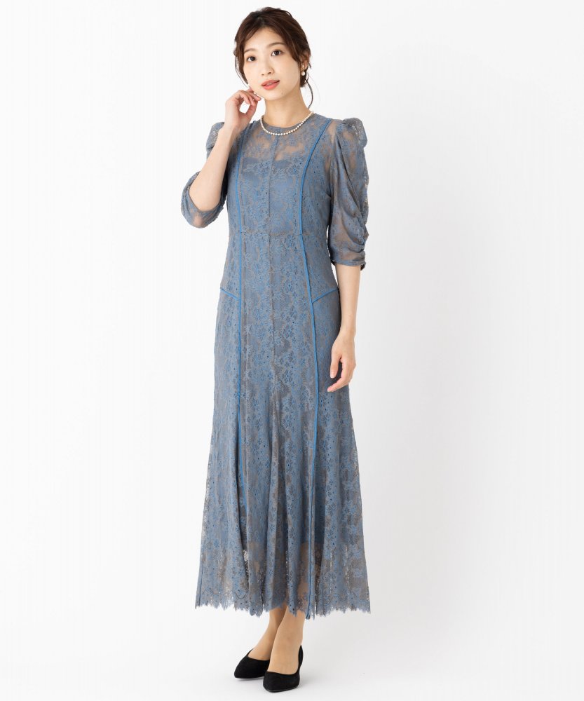 FRAY I.D フレイアイディー パイピングフラワーレースドレス ブルー系