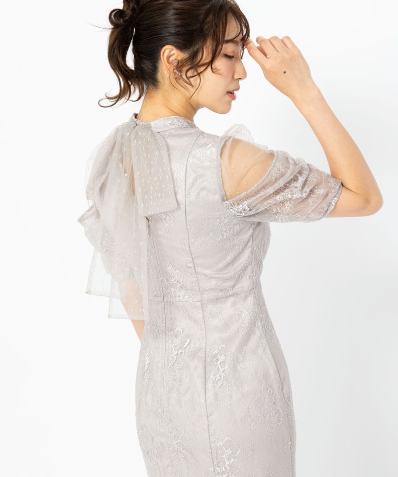 SNIDEL スナイデル シアーショルダーレースドレス ブラック系 | 結婚式