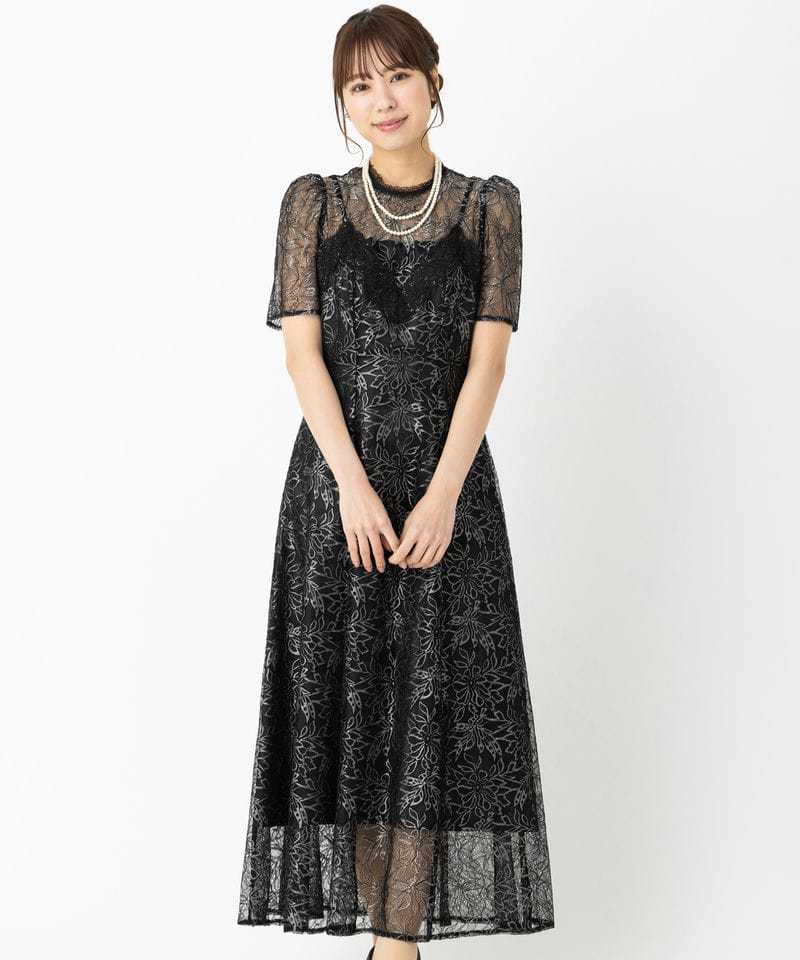 SNIDEL スナイデル シャイニーレースドレス ブラック系 | 結婚式