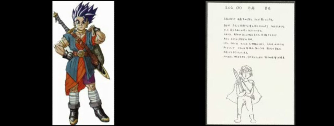 堀井雄二氏の描いたキャラクターのラフを鳥山明氏が完成させる