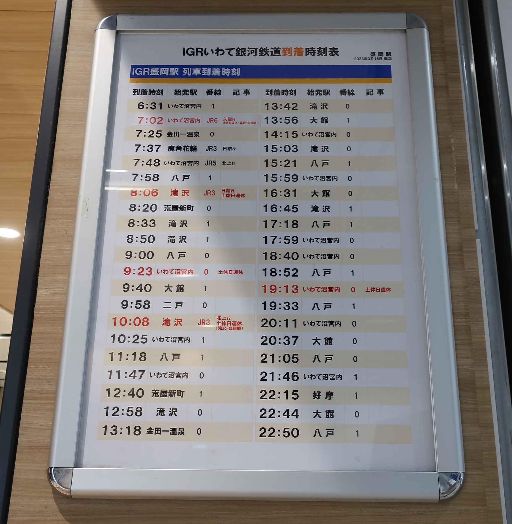 個別「2023.5.1 (74) 盛岡 - いわて銀河鉄道とうちゃく時刻表 1730