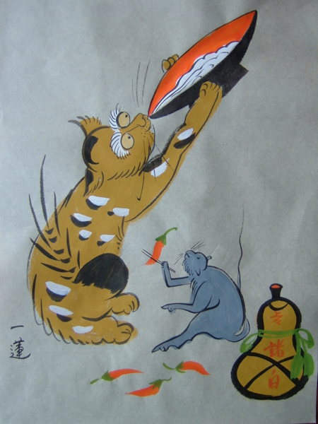 大津絵／猫と鼠の酒盛り - 一蓮の大津絵ギャラリー