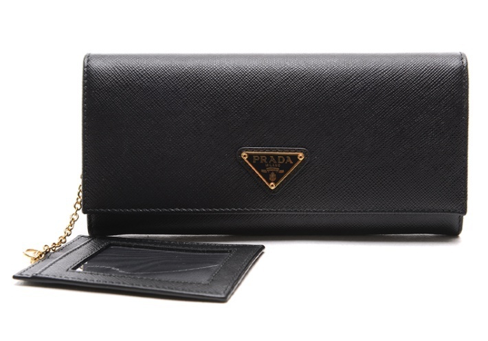 PRADA / サフィアーノ メタル オロ/長財布/レザー/BLK/無地/レディース