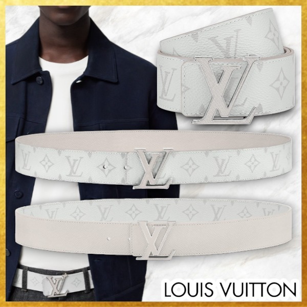 すぐ届く ギフトに メンズ Louis Vuitton ベルトLVイニシャル 白