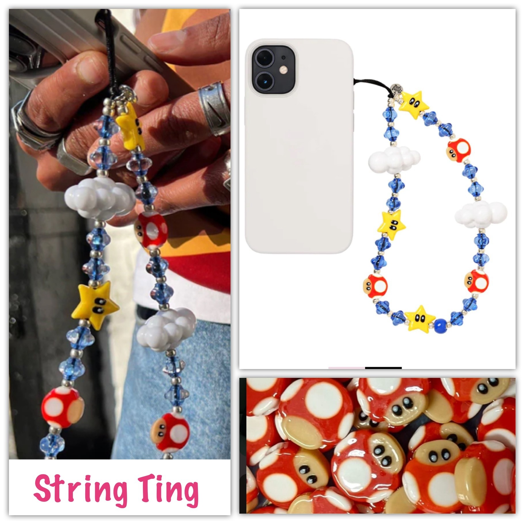 String Ting マリオ 正規品 キノコ スター ストラップ ジャスティン