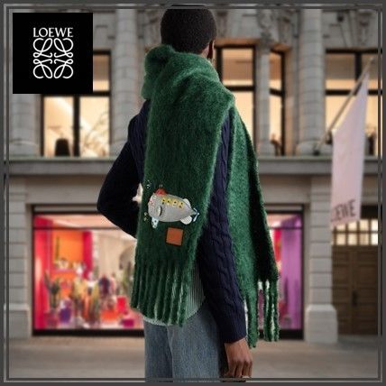 ロエベ オリーブグリーン モヘア、ウール混合 マフラー ロエベ