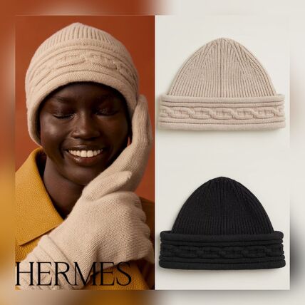 HERMES エルメス ニット帽 帽子 ビーニー カシミヤ キャップ ベージュ