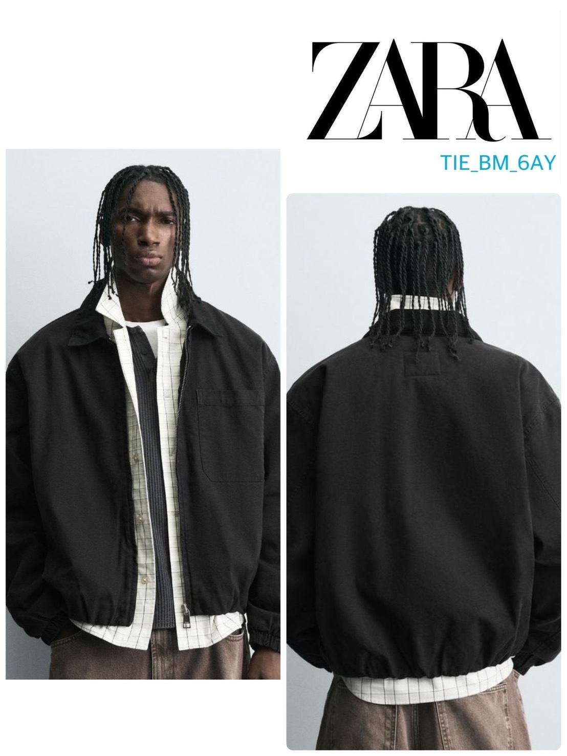 ZARA リラックスフィット ジップアップ ジャケット ブラック (ZARA